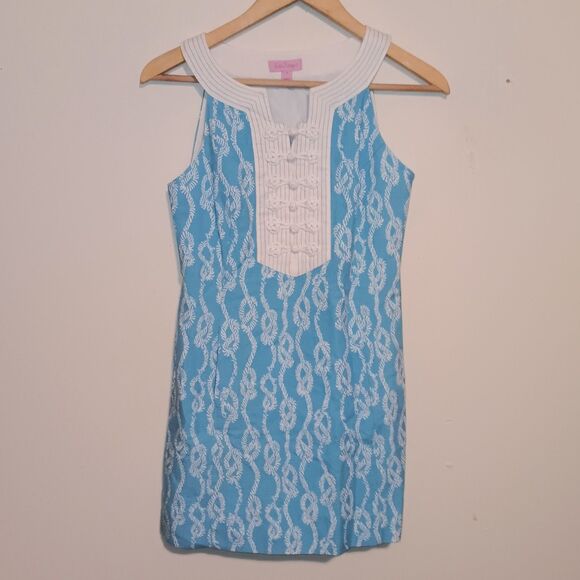 Lilly Pulitzer Caroline Sleeveless Dress-Size 0-Drop Me A Line Print-Sailor Knot - Picture 1 of 8